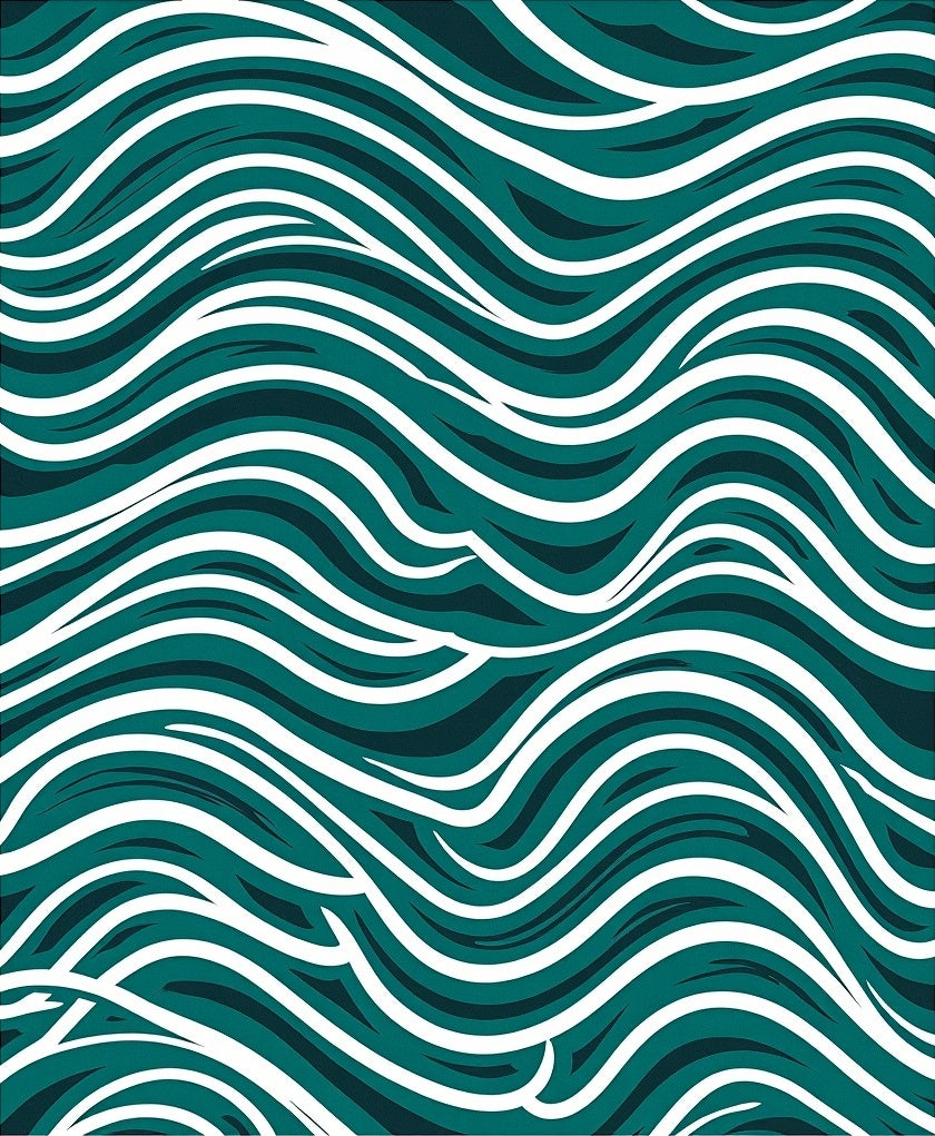 Deep Teal White Flowing Waves Rug