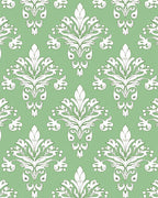Sage Green White Damask Flourish Rug