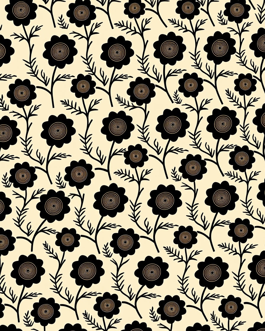 Black Floral Silhouette Cream Ground Rug