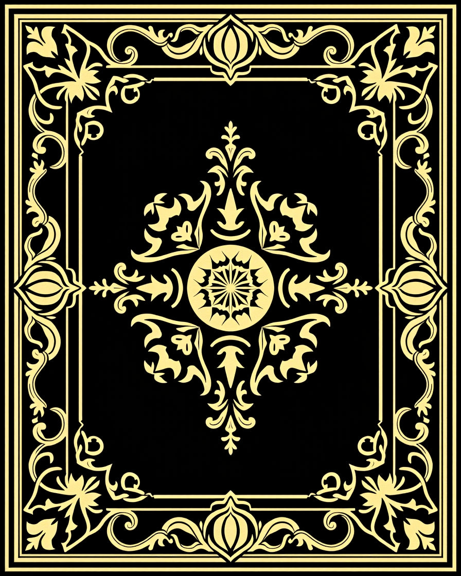 Black And Gold Classic Floral Ornament Rug