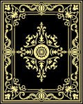 Black And Gold Classic Floral Ornament Rug