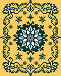 Golden Yellow Snowflake Medallion Border Rug