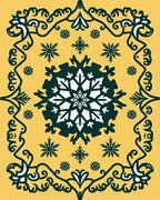 Golden Yellow Snowflake Medallion Border Rug