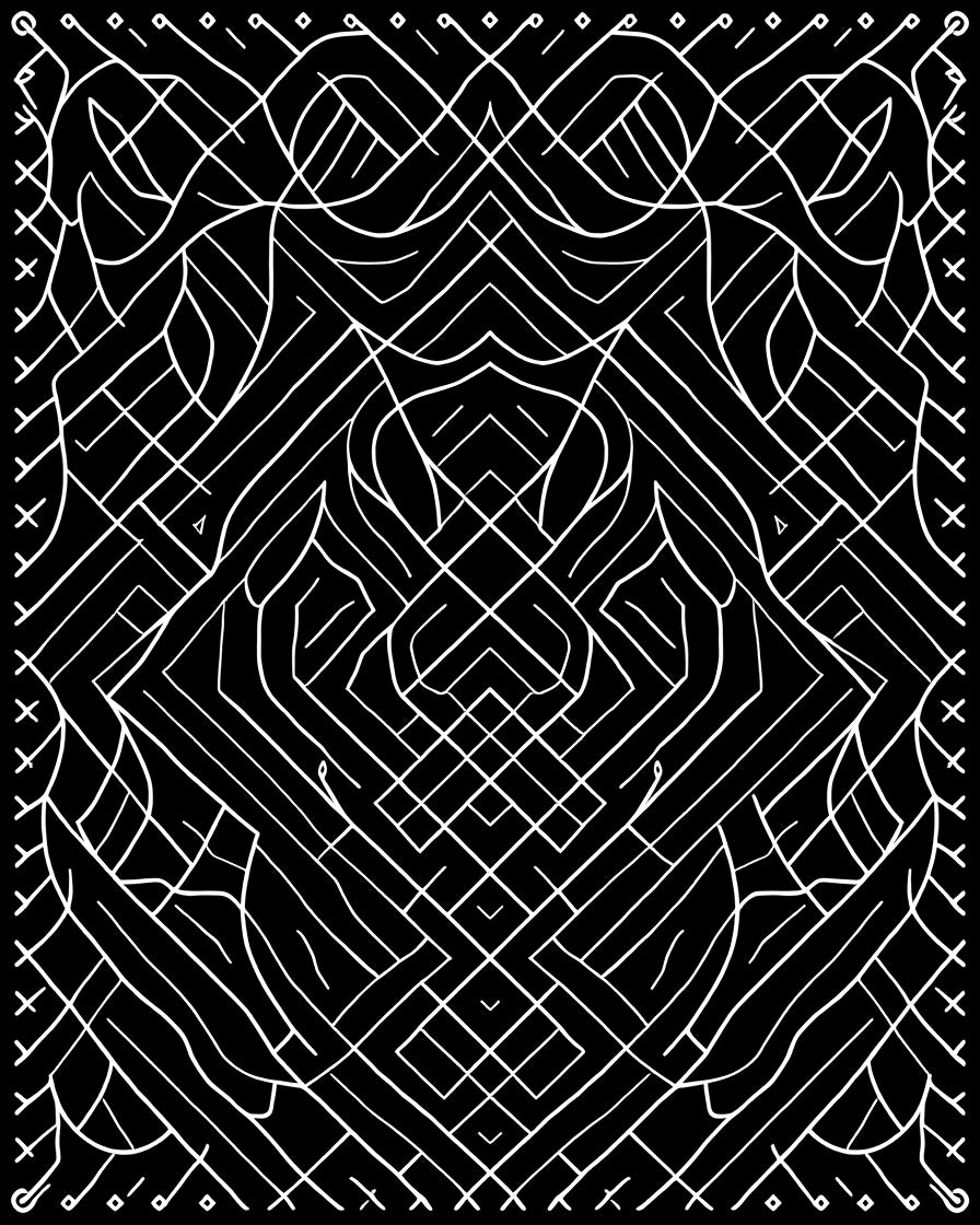 Linear Black White Abstract Geometric Rug
