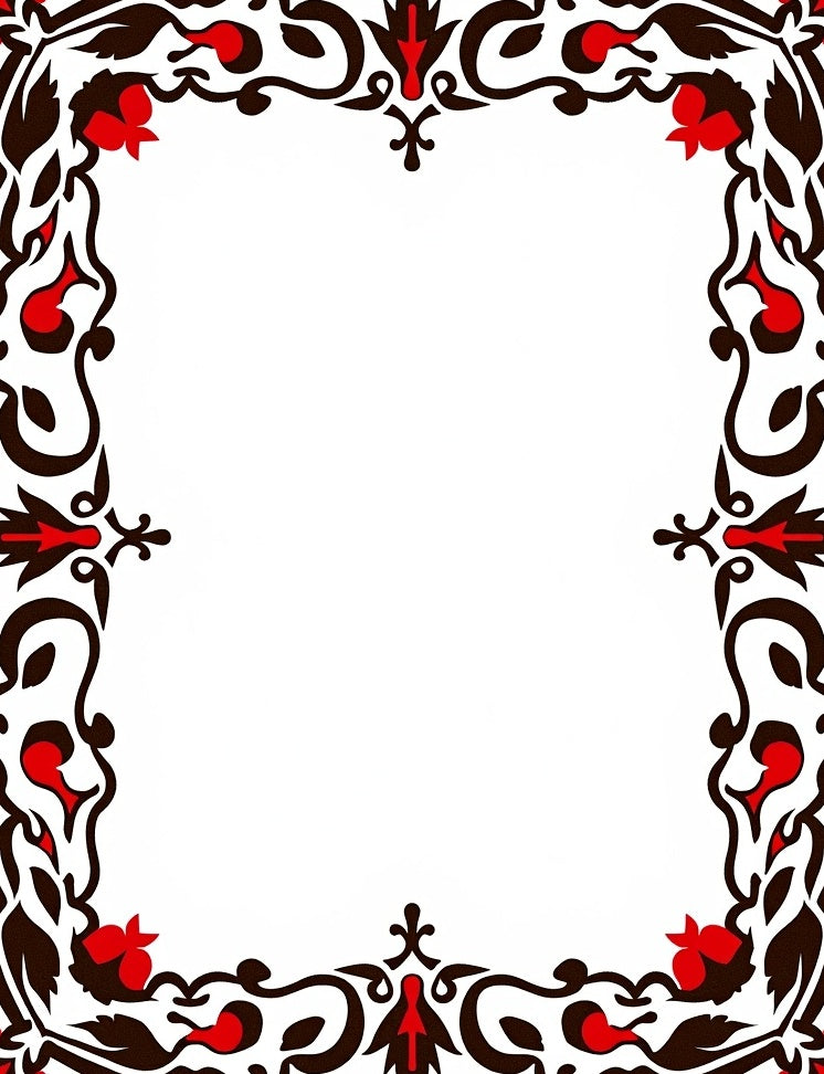 Ornate Red Floral Scroll Border Rug