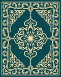 Teal Gold Ornate Scroll Border Rug