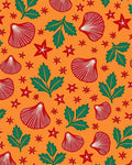 Orange Red Seashell Star Leaf Medley Rug