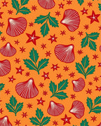 Orange Red Seashell Star Leaf Medley Rug