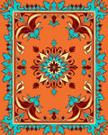 Vibrant Orange Teal Floral Medallion Rug