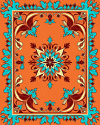 Vibrant Orange Teal Floral Medallion Rug