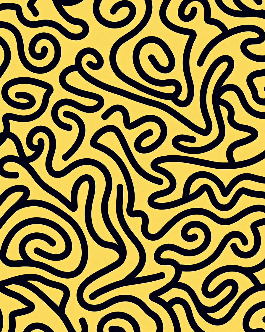 Bold Black Swirls Yellow Lines Rug