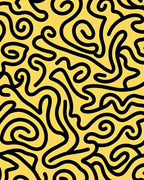 Bold Black Swirls Yellow Lines Rug