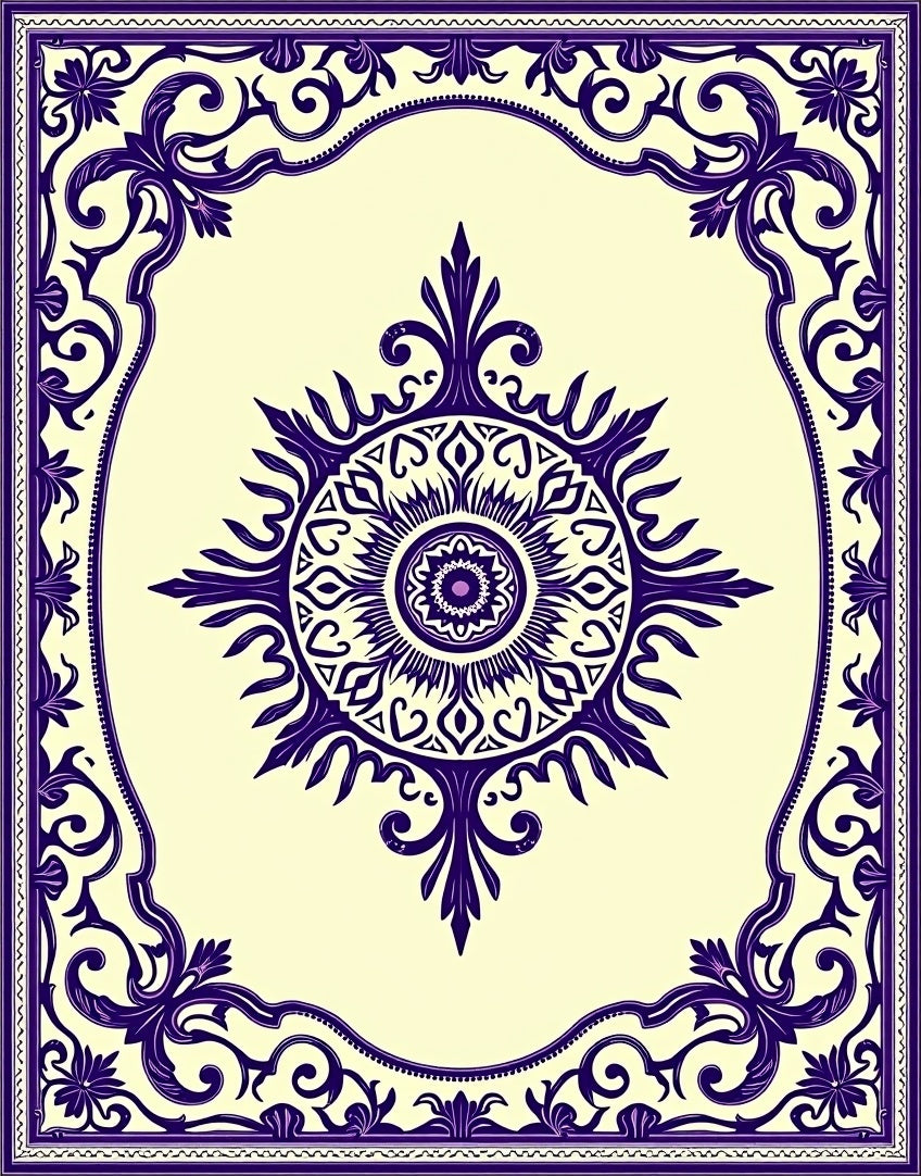 Deep Violet Floral Sunburst Art Nouveau Rug