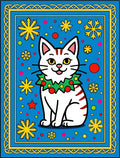 Whimsical White Cat Snowflake Blue Rug