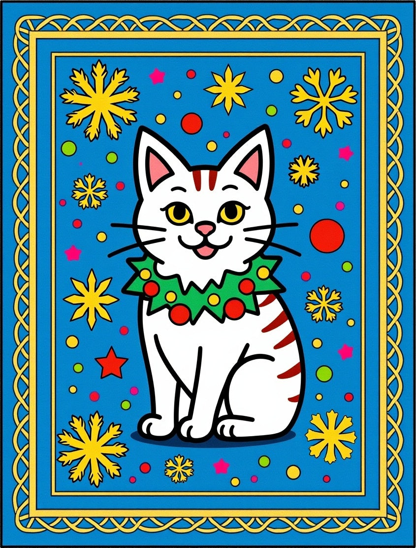 Whimsical White Cat Snowflake Blue Rug