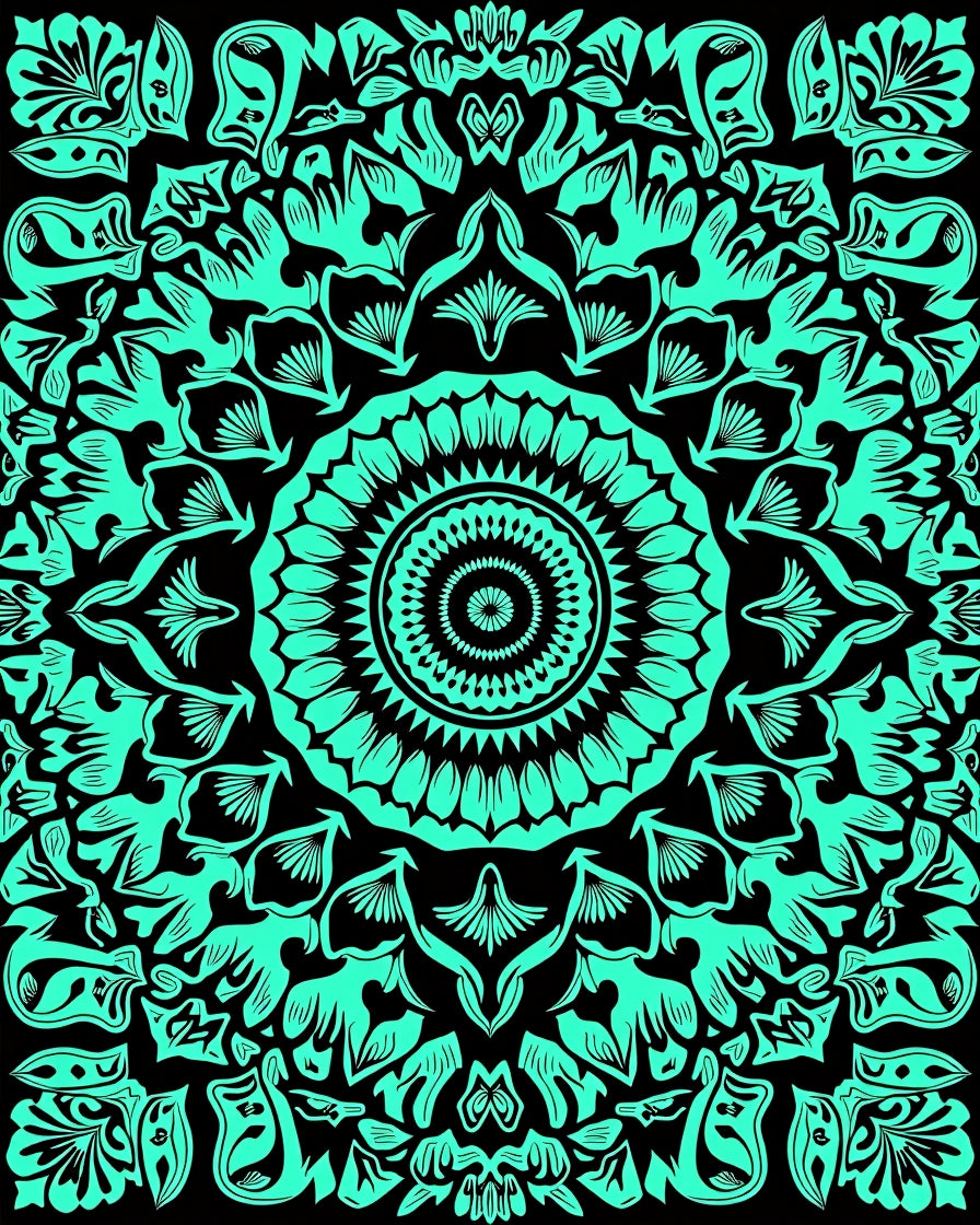 Bold Teal Mandala Floral Graphic Rug