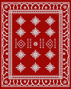 Crimson White Folk Floral Medallion Rug
