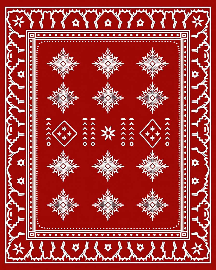 Crimson White Folk Floral Medallion Rug