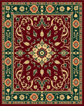 Rich Burgundy Floral Medallion Border Rug