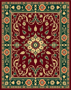 Rich Burgundy Floral Medallion Border Rug
