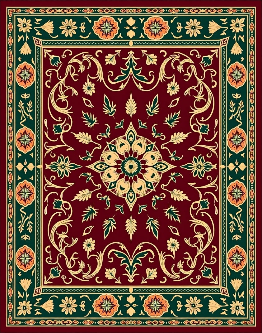 Rich Burgundy Floral Medallion Border Rug