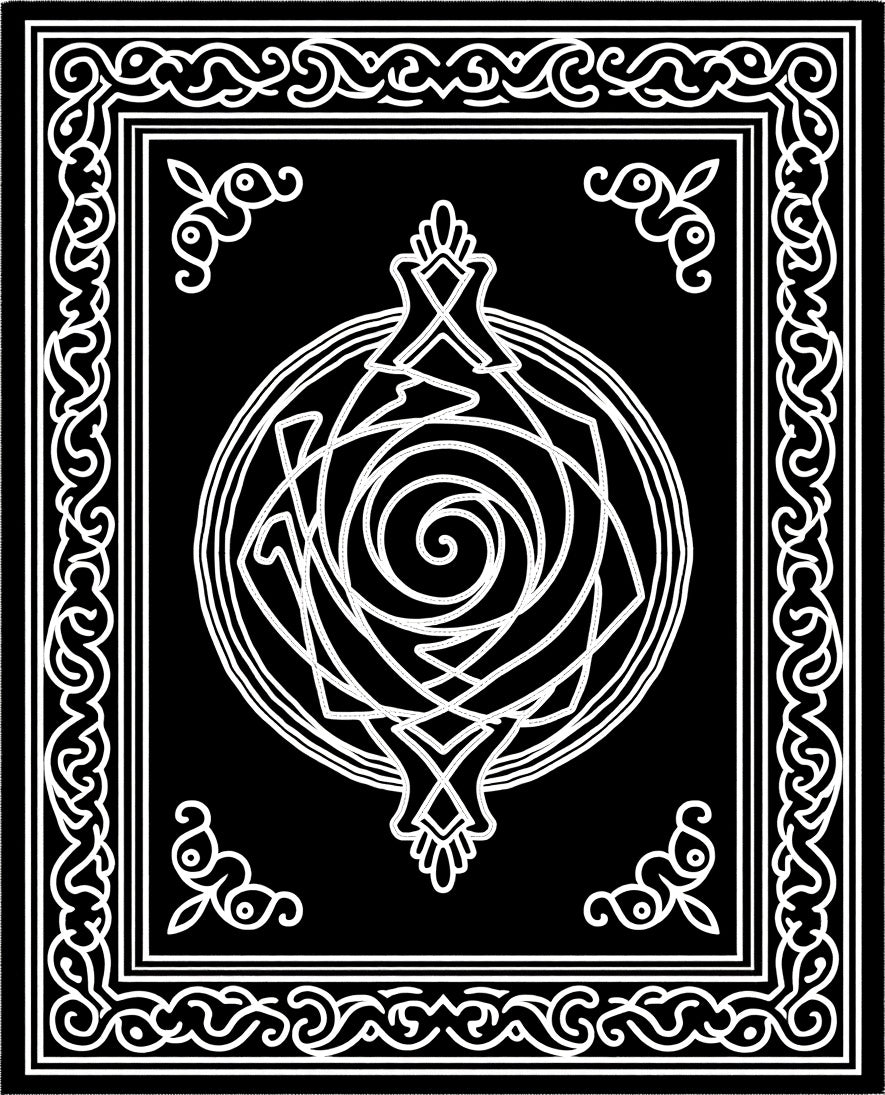 Black White Elaborate Orb Border Rug