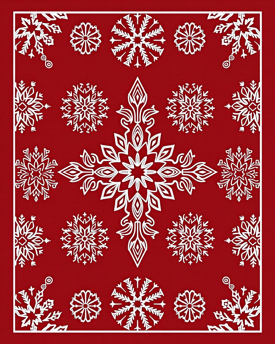 Crimson White Snowflake Collage Rug