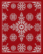 Crimson White Snowflake Collage Rug