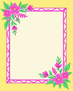 Vibrant Pink Floral Corners Yellow Border Rug