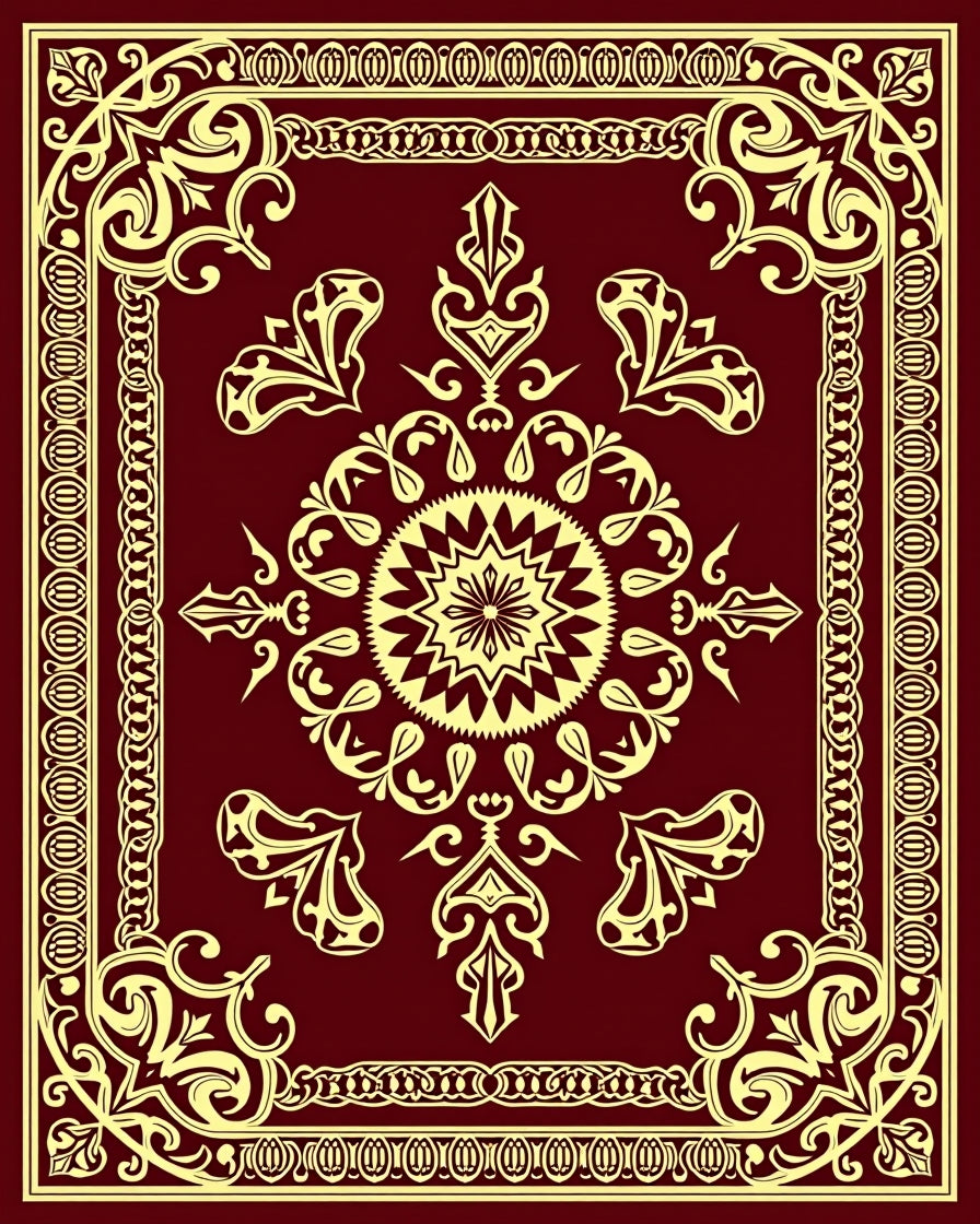 Ornate Crimson Floral Medallion Rug