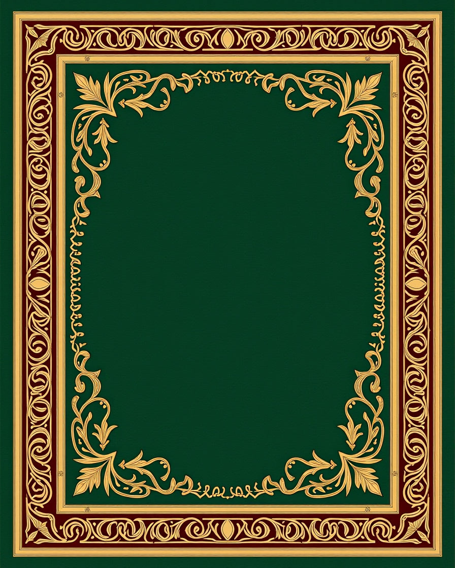 Emerald Green Gold Vine Border Rug