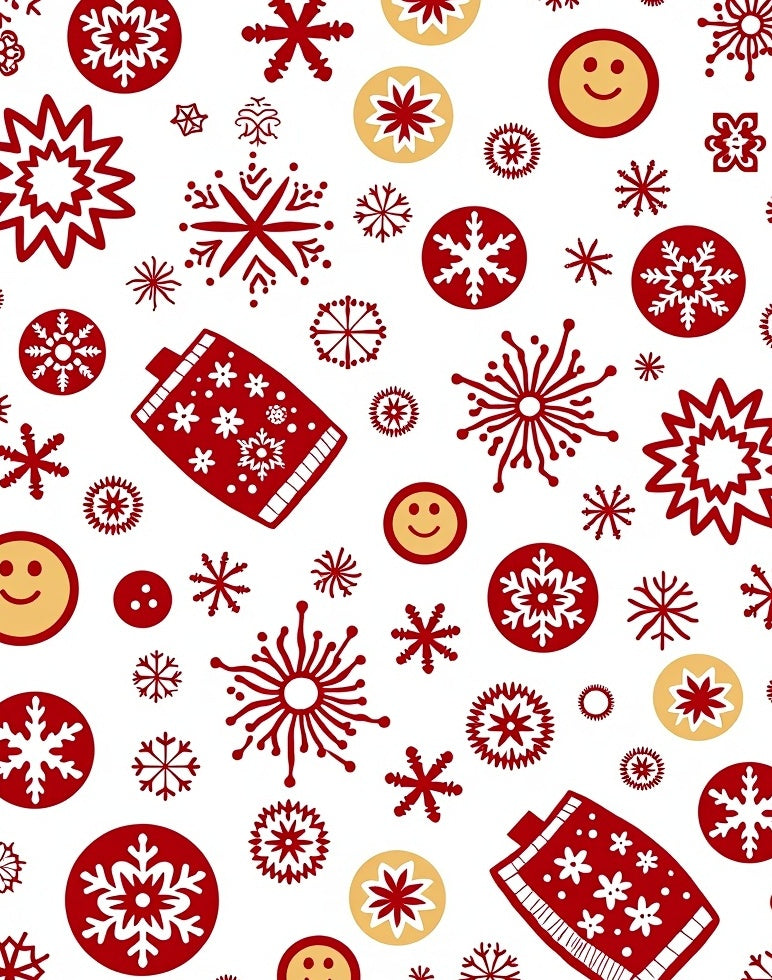 Red Gold Snowflake Mittens Smileys Rug