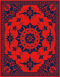 Deep Blue Crimson Floral Mandala Rug
