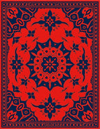 Deep Blue Crimson Floral Mandala Rug