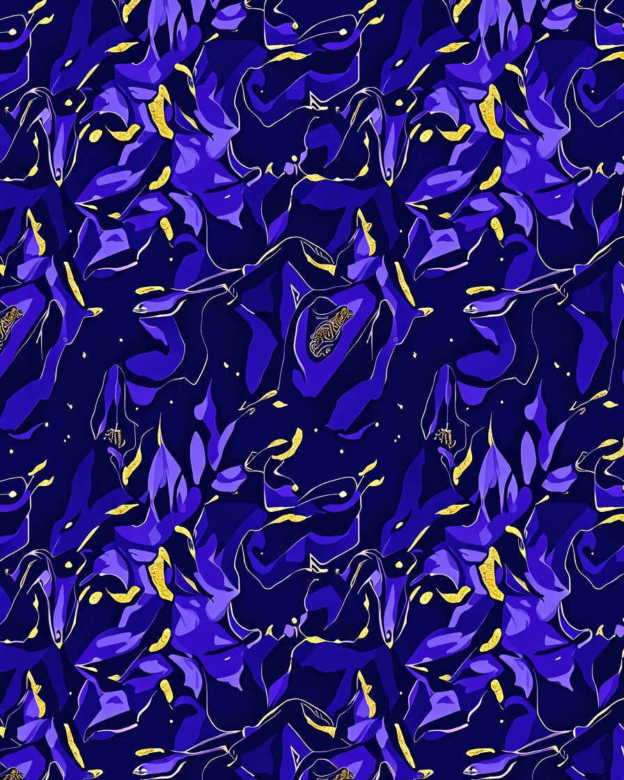 Deep Indigo Abstract Floral Swirls Rug
