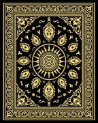 Golden Black Sun Medallion Border Rug