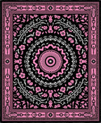 Pink Floral Medallion Black Tapestry Rug