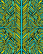 Vibrant Yellow Turquoise Abstract Stripes Rug