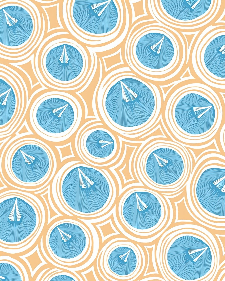 Blue Orange Circular Abstract Waves Rug
