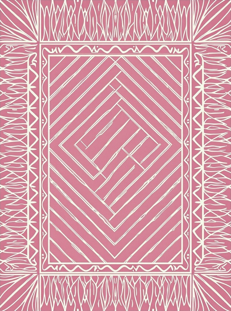 Pink Diamond Geometric Vine Border Rug
