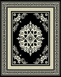 Ornate Black Cream Medallion Border Rug