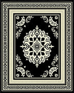 Ornate Black Cream Medallion Border Rug