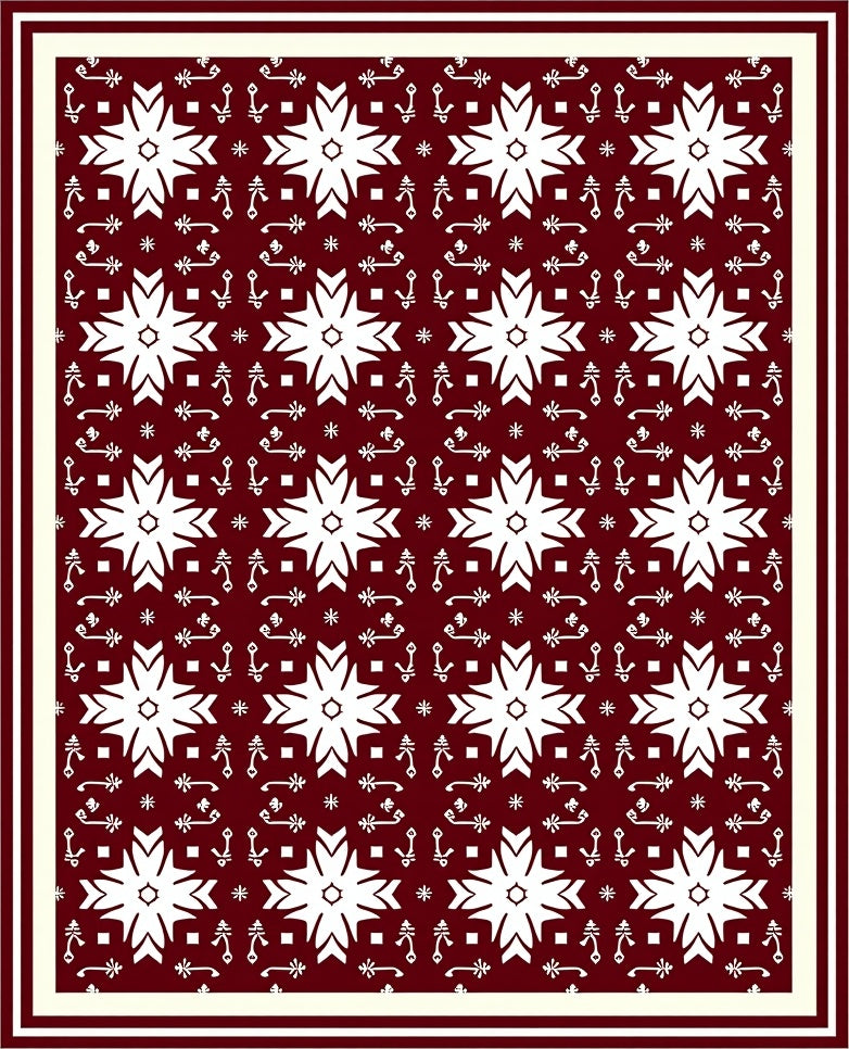 Crimson Floral Star Intricate Folk Rug