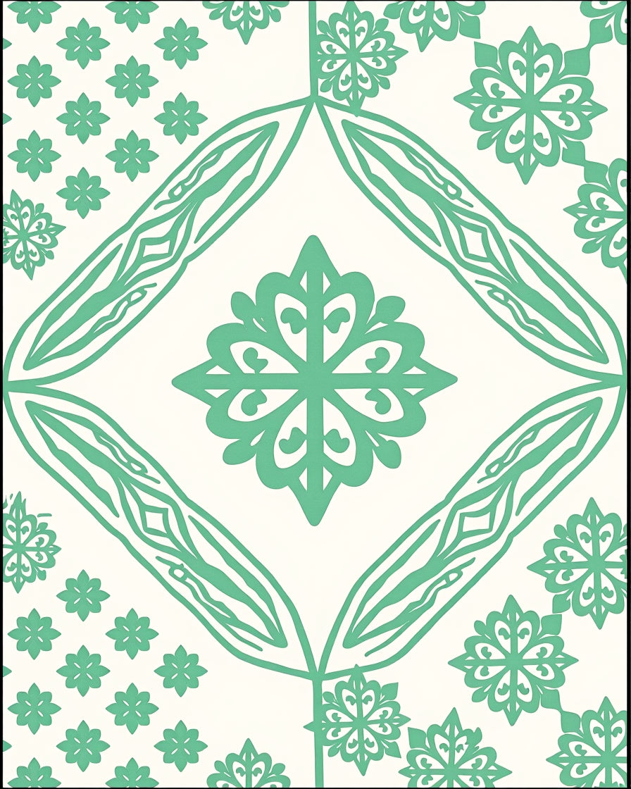 Mint Green Floral Geometric Medallion Rug