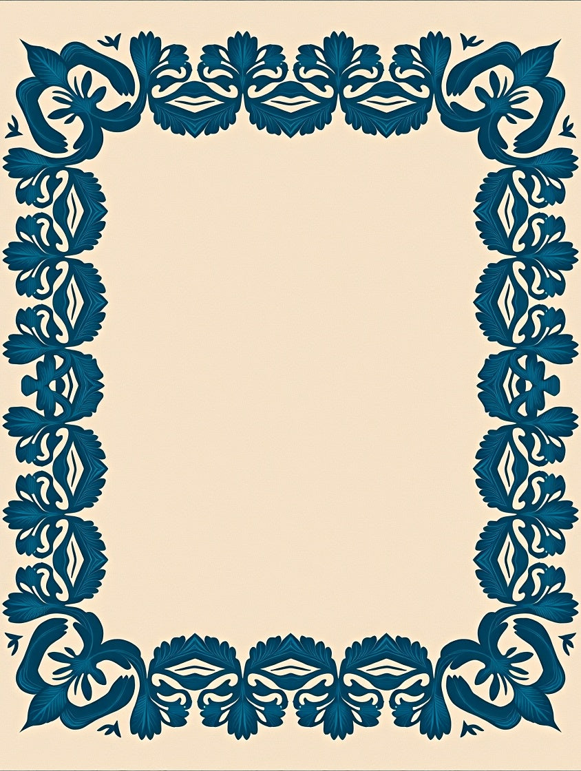 Deep Teal Floral Border Cream Rug