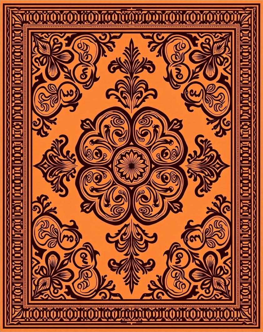 Radiant Orange Floral Medallion Border Rug