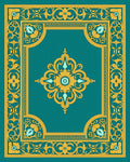 Turquoise Gold Floral Medallion Border Rug