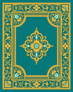 Turquoise Gold Floral Medallion Border Rug