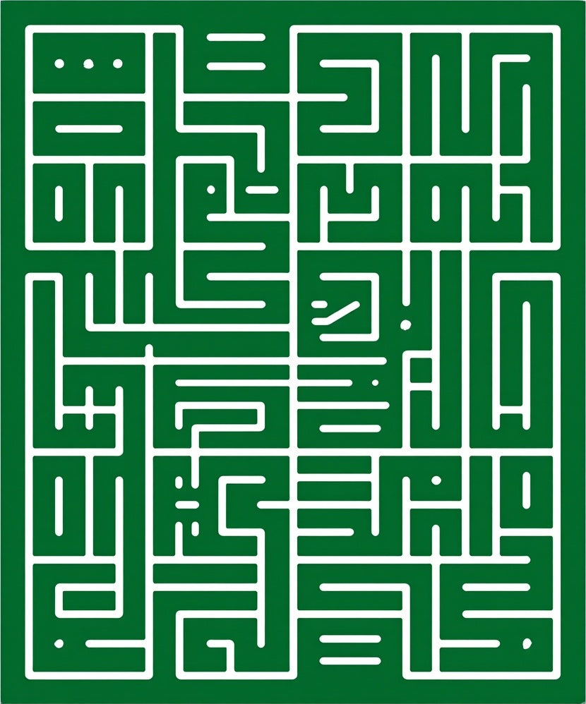 Green and White Geometric Maze Rug