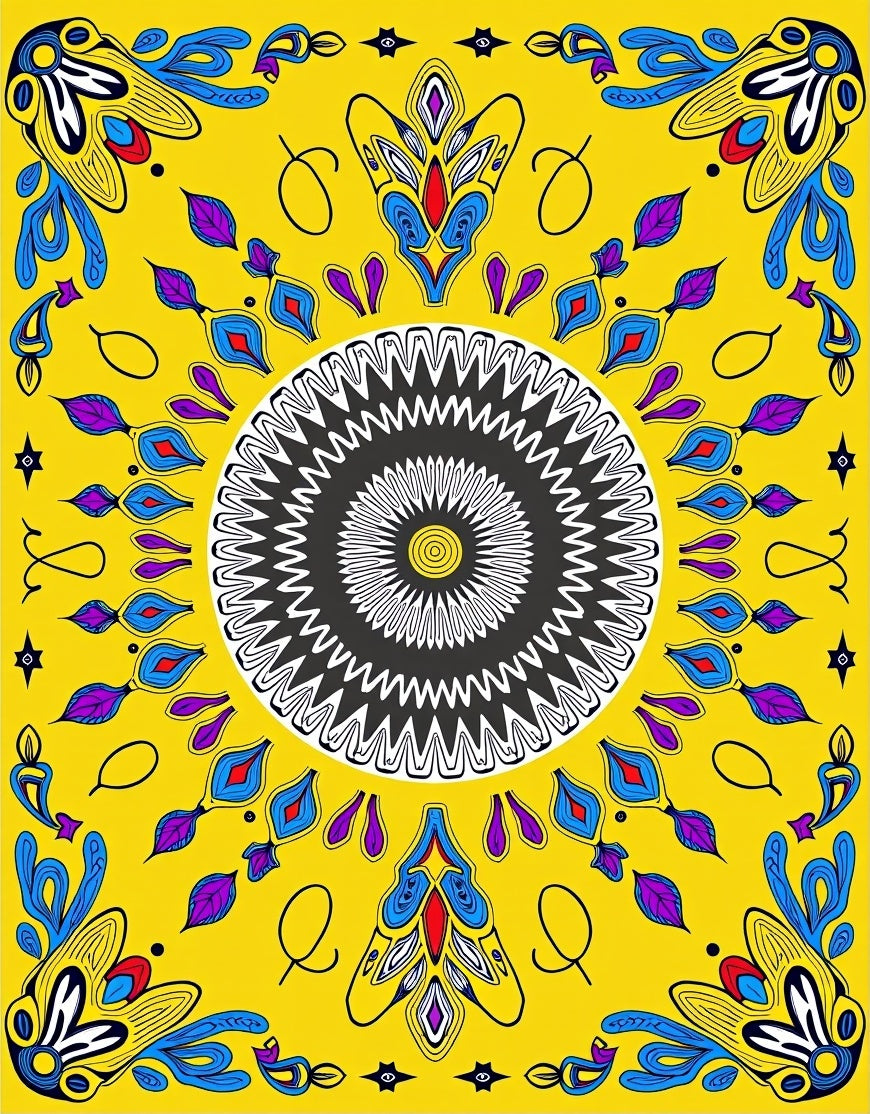 Vibrant Yellow Psychedelic Mandala Rug
